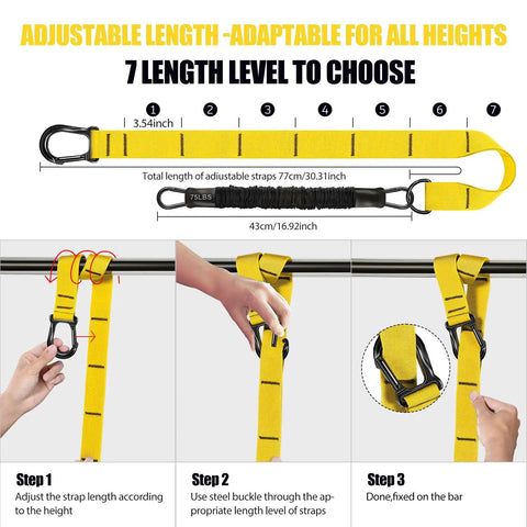 Heavy Duty Pull Up Assistance Bands 260lbs For At Home Workouts With Adjustable Nylon Straps For Door Frame Bars
