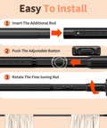 Easy install steps for Heavy Duty Tension Curtain Rod 41 To 86 Inches No Drilling Easy Install For Windows Bathrooms Patios Black
