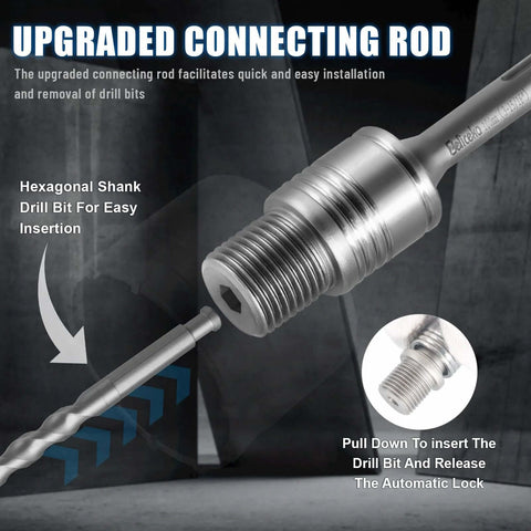 Front view of Zeliceka concrete hole saw kit with hex shank drill bit and metal hole saw body, 30-115 mm range.