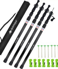 Heavy Duty Telescoping Tarp Poles Set Of 4 For Camping, Aluminum Tent Poles With 4 Section Design, Stakes And Guylines