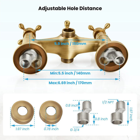 Wall Mount Clawfoot Bathtub Faucet With Handheld Spray And 360 Degree Swivel Spout Vintage Antique Brass Finish Adapter