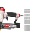 Pin Nailer Kit With The Workhorse 6000 Galvanized 23 Gauge Pins Ranging From One Half To One And Three Eighths Inches, Pneumatic Pin Nailer For Paneling And Small Trim, shown with pin sizes.