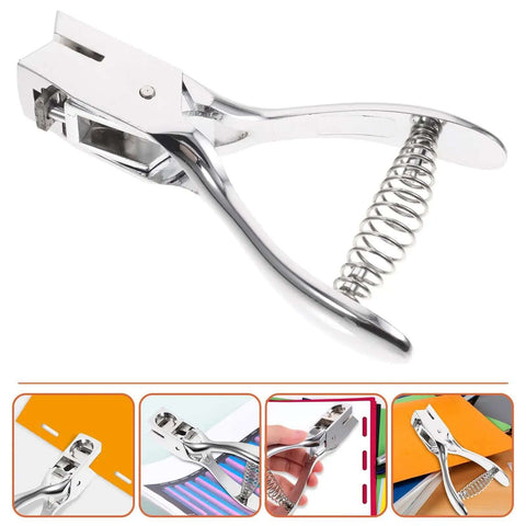 Manual Single Hole Paper Punch For ID Cards And Craft Projects, silver metal hand punch tool, 8 sheet capacity, easy grip office puncher.