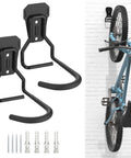Heavy Duty Bike Wall Mount With Fixed Hook 2 Pack Iron Bike Hanger Brackets For Garage Vertical Storage Rack To Easily Hang And Detach Screws Included Sturdy Wall Mounting System For Secure Bike Storage