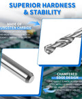 Diagram showing 1.9Mm Micro Drill Bits Tungsten Carbide Set with chamfered edge design and superior hardness features.