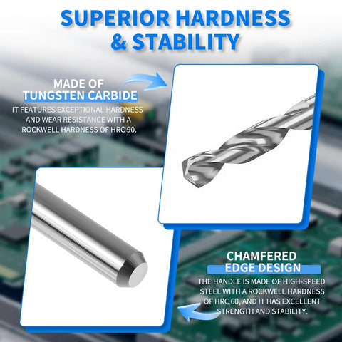 Diagram showing 1.9Mm Micro Drill Bits Tungsten Carbide Set with chamfered edge design and superior hardness features.