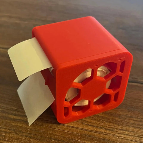 Label Dispenser Storage Box For Desk And Home Office, Space Saving Organizer Tray For Labels, Stickers, And Supplies, red plastic desk box with label roll