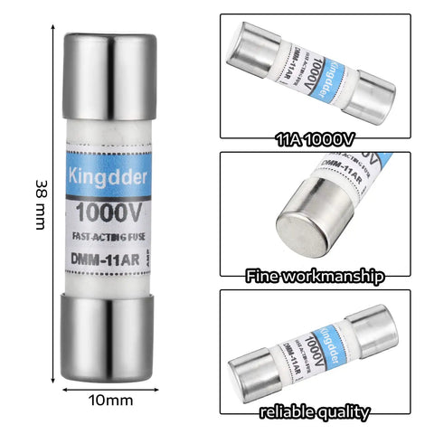 Five Pack 11A 1000V Fast Acting DMM Fuse 10x38mm Replacement for Digital Multimeters, detailed views, size 38x10mm