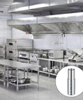 Built Tough As Nails Eight Piece 6 Inch Adjustable Table Leg Extensions Galvanized Steel displayed in a professional kitchen.