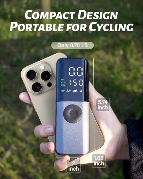 Must Have Portable Bike Pump With Digital Gauge Inflates To 150 Psi, Automatically Stops At Set Pressure, Perfect For Road, Mountain, E-Bike And Motorcycle, Fits Presta Schrader And Dunlop Valves, LCD Readout