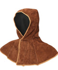 Cowhide Leather Welding Hood With Shoulder Cape Kevlar Reinforced Full Head Coverage Brown OSHA Compliant Durable Protective Helmet