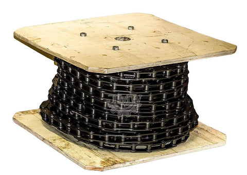Double Pitch Conveyor Roller Chain Kit 100 Feet With 10 Connecting Links Agricultural Grade on wooden reel