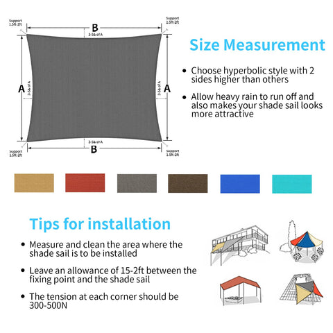 Installation guide for Dark Grey Sun Shade Sail 10x14 Rectangle Canopy For Patio And Backyard, HDPE 185GSM Fabric Blocks Up To 95 Percent UV.