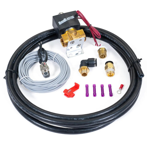 Electric Air Tank Drain Valve Kit With Push Button Inside Cab Control 1/4 NPT complete wiring, fittings, and air line for trucks
