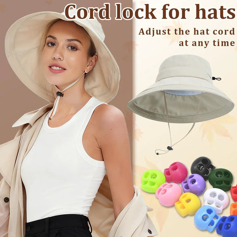 25 Pack Plastic Cord Locks Spring Loaded End Stopper Fasteners For Paracord Drawstrings Lanyards Shoelaces Bungee Ropes And More Must Have Heavy Duty Double Hole Toggle Clip Black on hat cord
