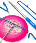 Telescoping Disc Golf Retriever Pole 16 Inches To 16 Feet Blue Grabber with tips and disc for quick disc recovery.