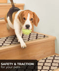 Dog on Set Of Attachable Indoor Carpet Stair Treads Moroccan Trellis Lattice Vanilla Cream And Coffee Brown 8 By 26 Inch
