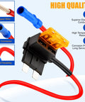 12V Fuse Tap Kit With Dual Slot Safety Design for cars trucks boats RVs, showing copper wire, connector, and flexibility features