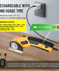 Electric Scissors With Led Light High Efficiency Brushless Motor 2000 Mah Battery showing charging status and plug connection.