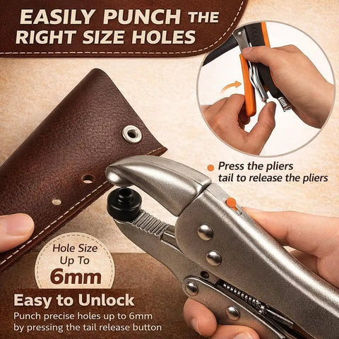 Close-up of heavy-duty snap fastener tool from the Heavy Duty Snap Fastener Kit With 210 Pieces Of Marine Grade Stainless Steel Snaps For Canvas Boat Covers Awnings Fabric And Tents Rustproof And Easy To Install All In One Repair Kit Blue, showing 6mm hole punch feature.