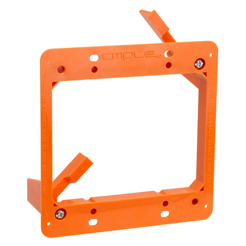 Low Voltage Dual Gang Mounting Bracket For Drywall Backless Old Work Wall Plate, 2-Gang, PVC, angled view, easy install