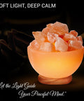 Natural Pink Salt Lamp Bowl With Crystal Chunks For Air Purification And Calming Ambiance, Hand Carved Himalayan Salt Light