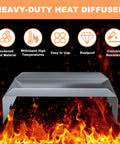 Heat Deflector And Flame Tamer For Pit Boss Pellet Grills Compatible With 700 820 850 1000 1150 1250 1300 1600 Series Heat Baffle Diffuser Replacement Part Easy Fit Rugged BBQ Smoker Accessory, showcasing heavy-duty stainless steel construction over flames.