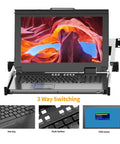 15.6 Inch HDMI KVM Console With Eight Port Switch And Hotkey Control, 1U Rackmount Server Monitor with OSD menu display.