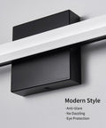 Close-up of black iron wall mount for Modern LED Vanity Lights For Bathroom, 24 inch over mirror fixtures, slim aluminum profile.