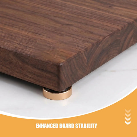 Wood block using Non Slip Rubber Feet Pads For Kitchen And Cutting Boards, Aluminum Alloy And Rubber Construction for stability.