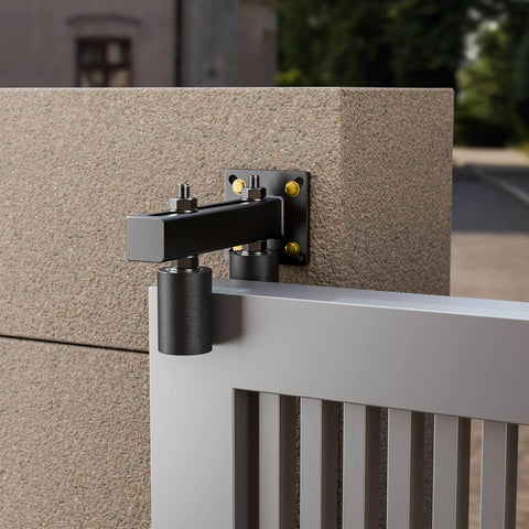Beefed Up 3 Inch Gate Guide Roller Kit With Steel Bracket And Dual Hard Nylon Rollers For Sliding Gates Up To 4 Inches installed on a gate.