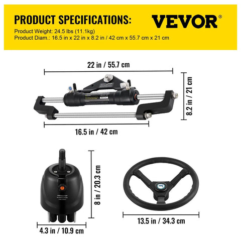 Product specifications for Beefy Hydraulic Outboard Steering Kit With 13.5 Inch Aluminum Wheel And 18 Foot Nylon Hose And 300HP Helm Pump