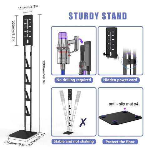 Universal Storage Stand For Dyson And Most Cordless Vacuums With A Heavy Duty Carbon Steel Base, Anti Tip Design, Easy Install