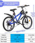 Kids Mountain Bike 20 And 24 Inch For Boys And Girls Ages 7 To 12, 7 Speed Gear, dual disc brakes, blue 20 inch model