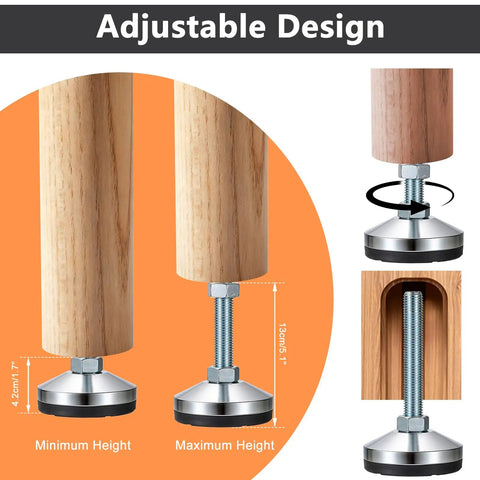 Four Pack Heavy Duty Adjustable Leveling Feet with Anti Vibration Pads, showing adjustable height feature and M16 threading