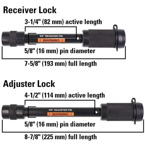 Keyed Alike Five Eighth Inch Trailer Hitch Lock Set For Adjustable Channel Mounts With Double Safety Heavy Duty Tow Hitch Receiver Locking Pins Fits Class Three Through Five Hitches featuring receiver and adjuster locks