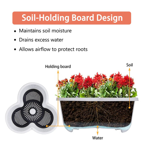 Cross-section view of Five Tier Vertical Garden Planter With Wheels Self Watering Stackable Plant Stand For Strawberries Herbs Flowers And Vegetables Space Saving Indoor Patio Garden White, showing soil-holding board design