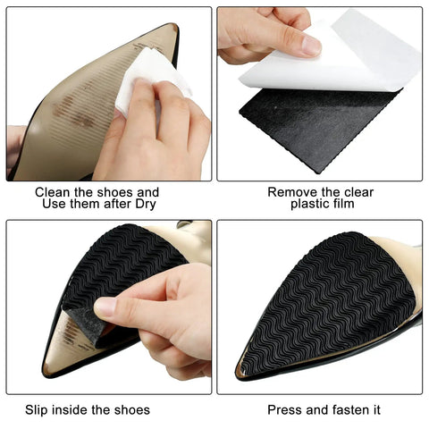 10 Pcs No Slip Shoe Sole Grip Pads Self Adhesive Rubber Traction Sheets For Leather And Smooth Soles installation steps
