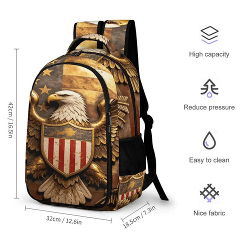 Heraldic Shield Print Backpack For Everyday Use, Unisex Large Capacity Daypack with a dope eagle emblem and durable polyester.