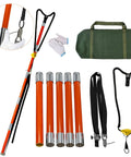 Arborist Throw Line Slingshot Kit With Trigger For Tree Work Portable Rope Placement Pro Grade Gear 16 Inch Fiberglass Rods Steel Slingshot Head Release System Gloves And Rugged Storage Bag shown with components displayed.