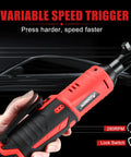 Kickass 3 8 Cordless Ratchet Wrench Kit Packing 40 Ft Lbs Of Beefy Torque With Variable Speed Trigger shown in hand.