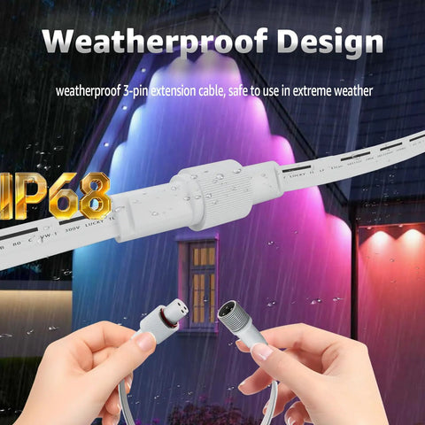 Heavy Duty 16 Foot Signal Booster Extension Cable For Outdoor LED Strip Lights IP68 Waterproof 3 Pin Driver Module Adapter with weatherproof design.