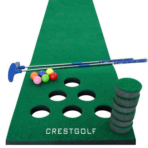Putting Mat Golf Set With Two Adjustable Putters Six Golf Balls Twelve Hole Covers For Indoor And Outdoor Short Game.