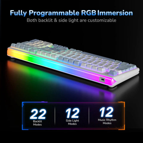 Flex Your Setup With This Next Level Tri Mode Wireless Gasket Mechanical Keyboard Featuring True 8KHz Polling Rate SoCd Support And Buttery Smooth Hot Swappable Keys For Gamers, showcasing RGB lights.