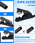 Pipe cutter for 100 Ft One Quarter Inch DOT Air Line Kit with visual guides and precautions for smooth, leak-free cuts.