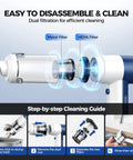 Disassembled Cordless 4 In 1 Portable Car Vacuum Cleaner With 16000Pa Beast Power showing metal and HEPA filters
