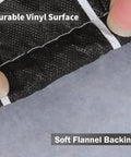Close-up of Waterproof Elastic Fitted Vinyl Table Cover 30x72 With Flannel Backing, showing vinyl surface and soft backing.