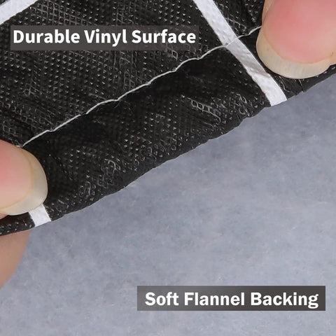 Close-up of Waterproof Elastic Fitted Vinyl Table Cover 30x72 With Flannel Backing, showing vinyl surface and soft backing.