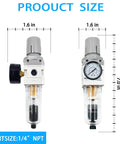 Quarter Inch NPT Compressed Air Filter Regulator Combo Piggyback With Water And Oil Trap Separator, 0-150 PSI Gauge, Auto Drain
