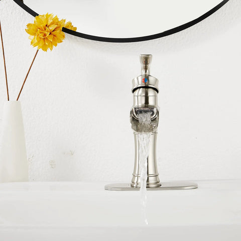 Waterfall Bathroom Faucet Brushed Nickel with Single Handle One Hole Deck Mount Vanity Tap Basin Mixer Includes Drain Assembly
